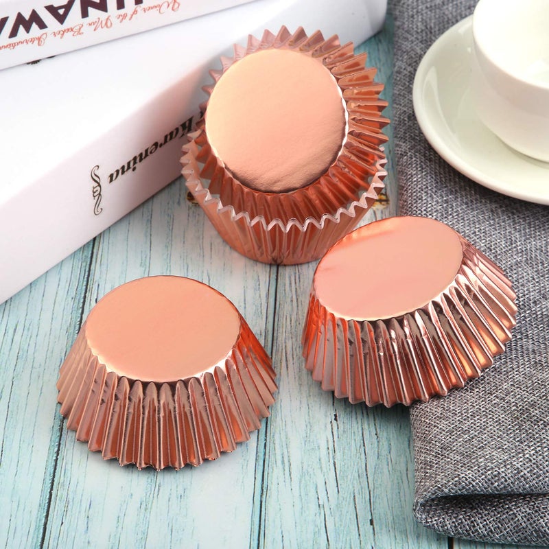 URATOT 100 Pieces Foil Metallic Cupcake Liners Muffin Wrappers Foil Baking Cups Muffin Paper Cases, Rose Gold - Image 5